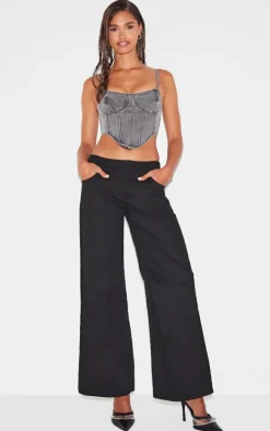 Washed Grey Dipped Hem Denim Corset