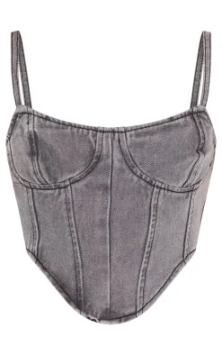Washed Grey Dipped Hem Denim Corset