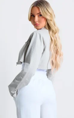 Washed Grey Grain Detail Pocket Cropped Jacket