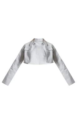Washed Grey Grain Detail Pocket Cropped Jacket