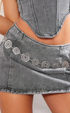 Washed Grey Micro Mini Denim Skirt