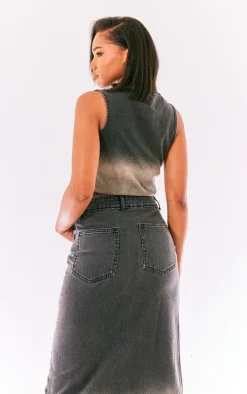 Washed Grey Ombre Denim Vest