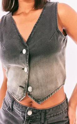 Washed Grey Ombre Denim Vest