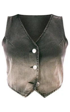 Washed Grey Ombre Denim Vest