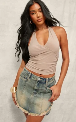 Washed Grey Raw Edge Seam Detail Mini Skort