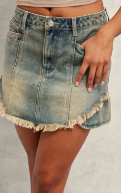 Washed Grey Raw Edge Seam Detail Mini Skort