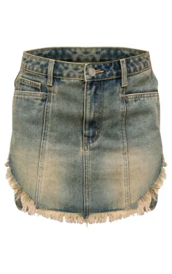 Washed Grey Raw Edge Seam Detail Mini Skort