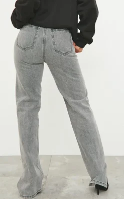 Washed Grey Split Hem Straight Leg Jeans