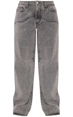 Washed Grey Western Detail Wide Leg Jeans
