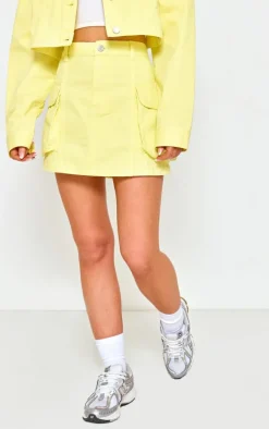 Washed Lemon Pocket Denim Cargo Skirt