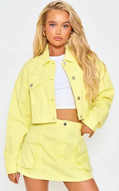 Washed Lemon Pocket Denim Cargo Skirt