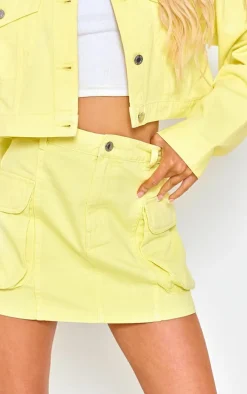 Washed Lemon Pocket Denim Cargo Skirt