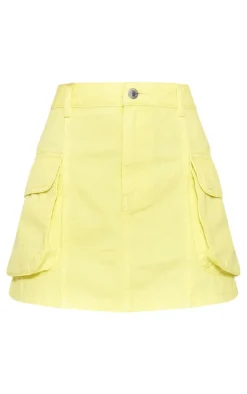 Washed Lemon Pocket Denim Cargo Skirt
