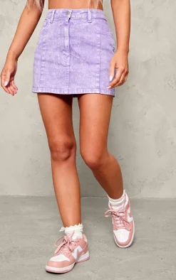 Washed Lilac Denim Mini Skirt