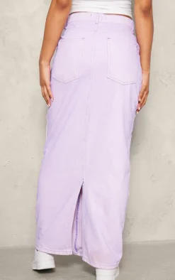 Washed Lilac Distressed Extreme Denim Midi Skirt