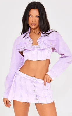 Washed Lilac Extreme Cropped Denim Jacket