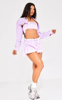 Washed Lilac Extreme Cropped Denim Jacket