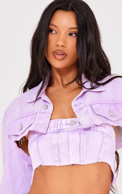 Washed Lilac Extreme Cropped Denim Jacket