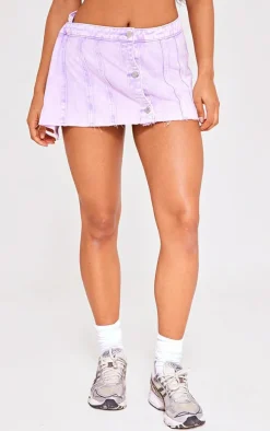 Washed Lilac Wrap Over Denim Micro Mini Skirt