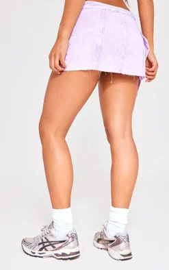 Washed Lilac Wrap Over Denim Micro Mini Skirt