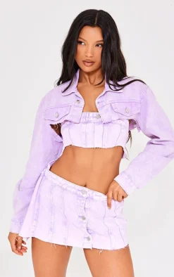 Washed Lilac Wrap Over Denim Micro Mini Skirt