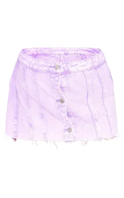 Washed Lilac Wrap Over Denim Micro Mini Skirt
