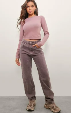 Washed Mauve High Waist Straight Leg Jeans