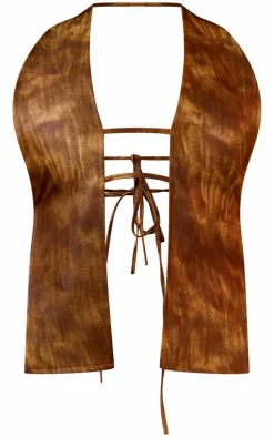 Washed Olive Faux Leather Halterneck Top