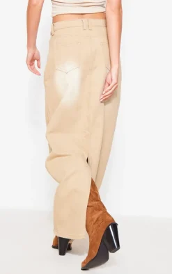 Washed Stone Denim Maxi Skirt