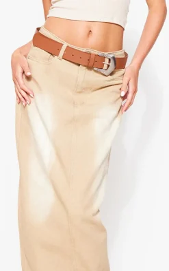 Washed Stone Denim Maxi Skirt