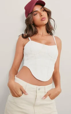 Washed Stone Dipped Hem Denim Corset Top