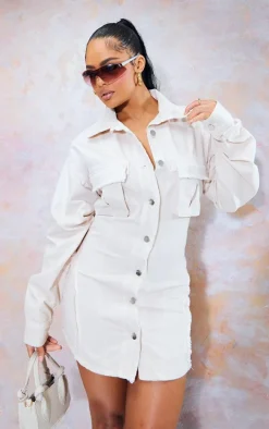 Washed Stone Raw Seam Detail Denim Dress