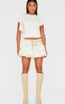Washed Stone Twill Pocket Detail Cargo Mini Skirt