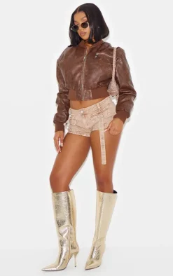 Washed Stone Twill Pocket Detail Micro Mini Cargo Shorts