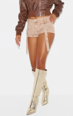 Washed Stone Twill Pocket Detail Micro Mini Cargo Shorts