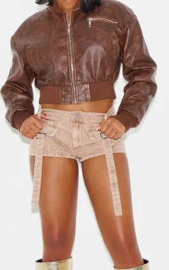 Washed Stone Twill Pocket Detail Micro Mini Cargo Shorts