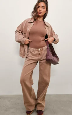 Washed Taupe Oversized Boyfriend Denim Jacket