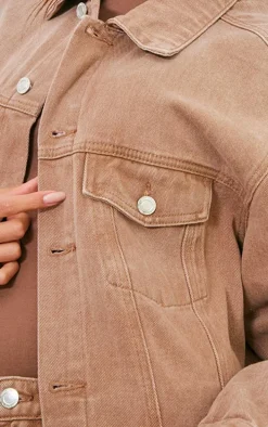Washed Taupe Oversized Boyfriend Denim Jacket