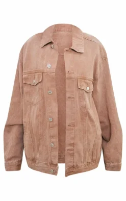 Washed Taupe Oversized Boyfriend Denim Jacket