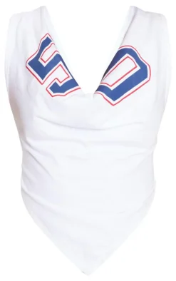 White 1908 Printed Cowl Neck Crop Top