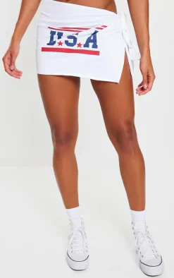 White 1908 Printed Tie Side Skirt