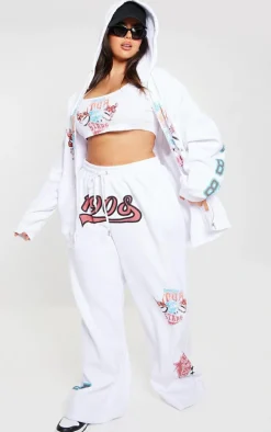 White 1908 Printed Wide Leg Sweatpants