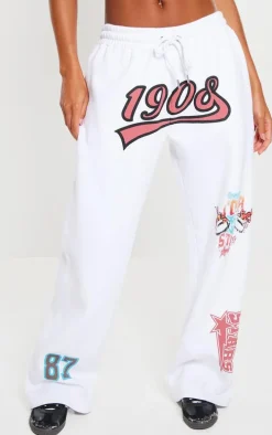 White 1908 Printed Wide Leg Sweatpants