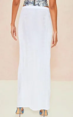 White Acetate Slinky Drape Front Maxi Skirt