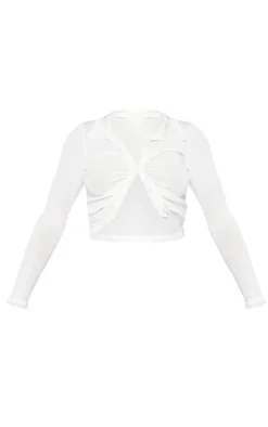 White Acetate Slinky Ruched Front Shirt