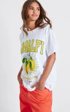 White Amalfi Graphic Detail Oversized T Shirt