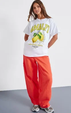 White Amalfi Graphic Detail Oversized T Shirt