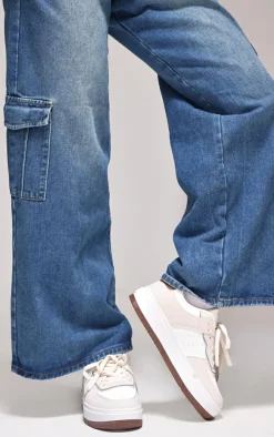 White and Cream Pu Contrast Chunky Sole Lace Up Sneakers