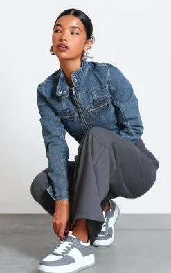 White and Grey Pu Contrast Chunky Sole Lace Up Sneakers