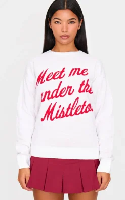 White And Red Meet Me Under The Mistletoe Christmas Sweater